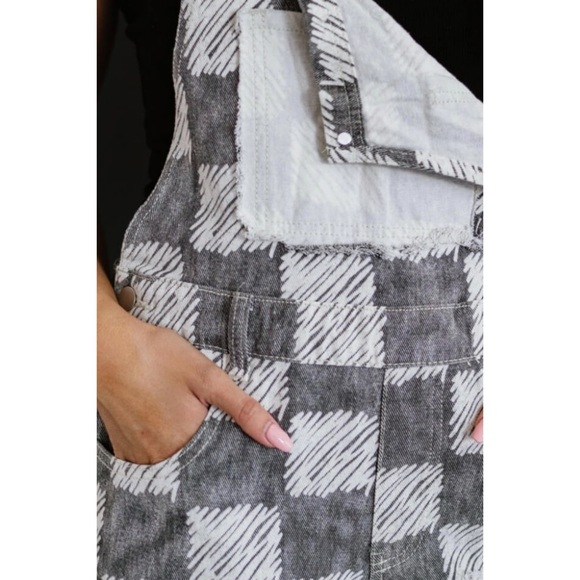 POL Black & White Checkerboard Distressed Overalls Premium Denim - Picture 6 of 13